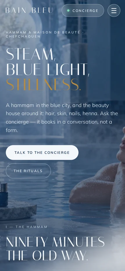 Bain Bleu mobile homepage