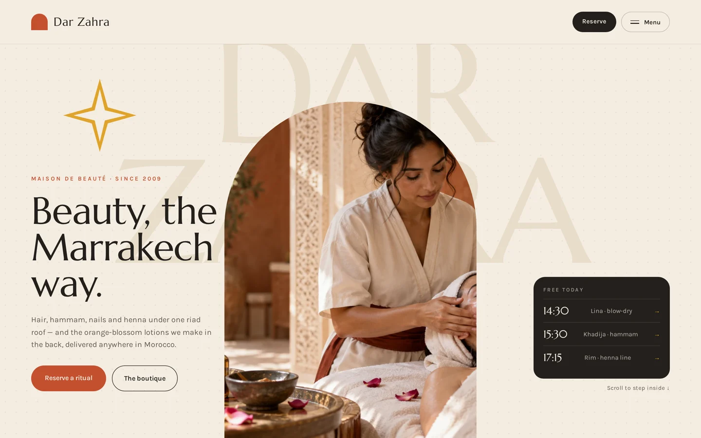 Dar Zahra desktop homepage