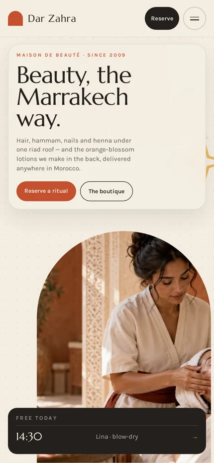Dar Zahra mobile homepage