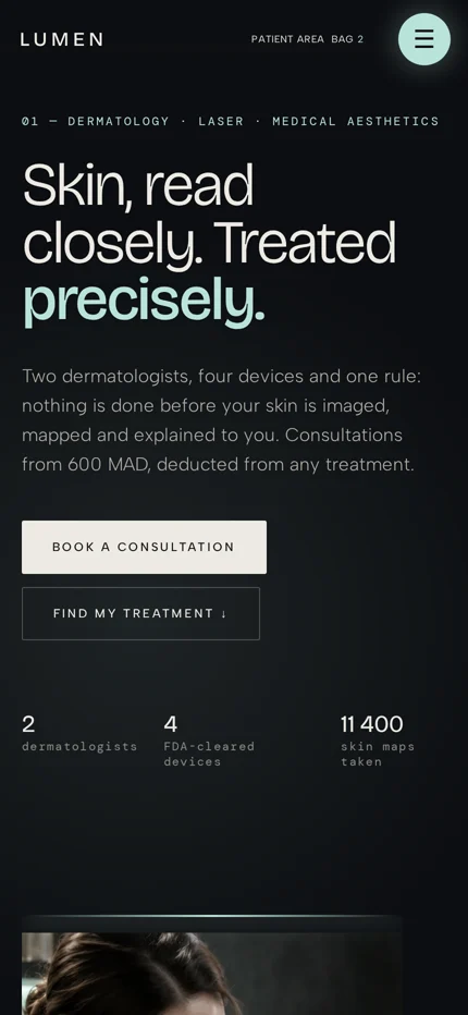 Lumen Clinic mobile homepage
