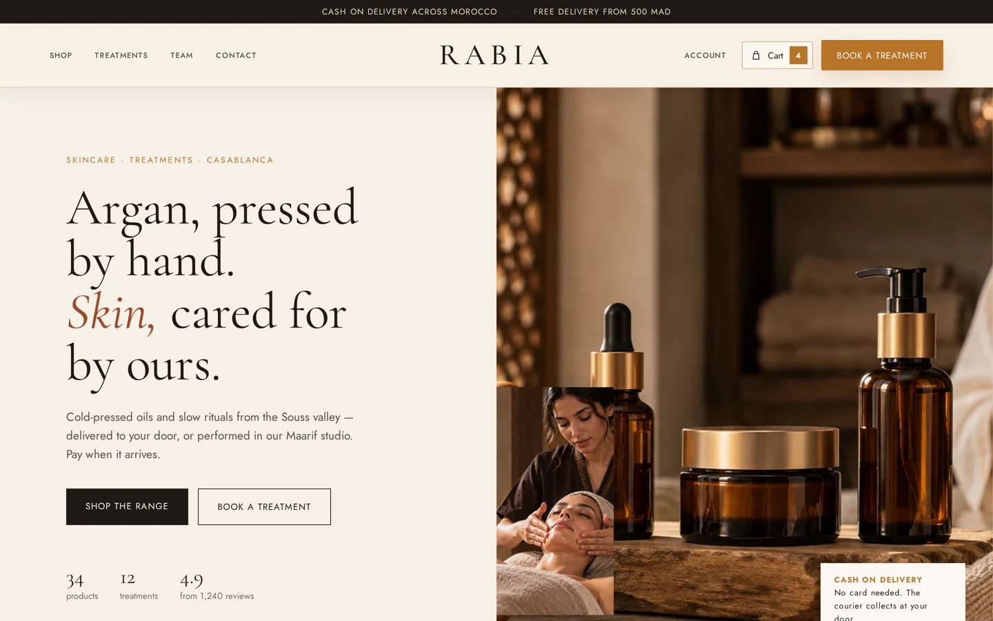 Rabia Storefront desktop homepage