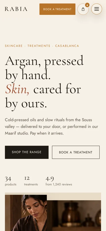 Rabia Storefront mobile homepage